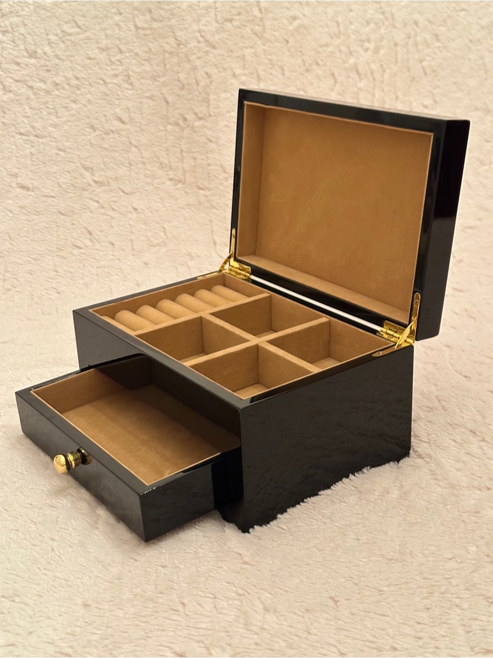 Lacquered Jewelry Box with Inlaid Wood Top